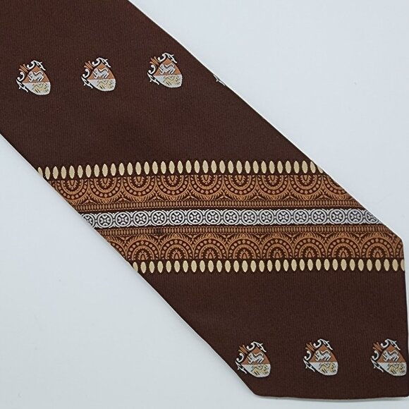 1960's 70's Necktie Stripe Geometric Brown White 4.5" W 55.5" L VTG Retro - Picture 2 of 4